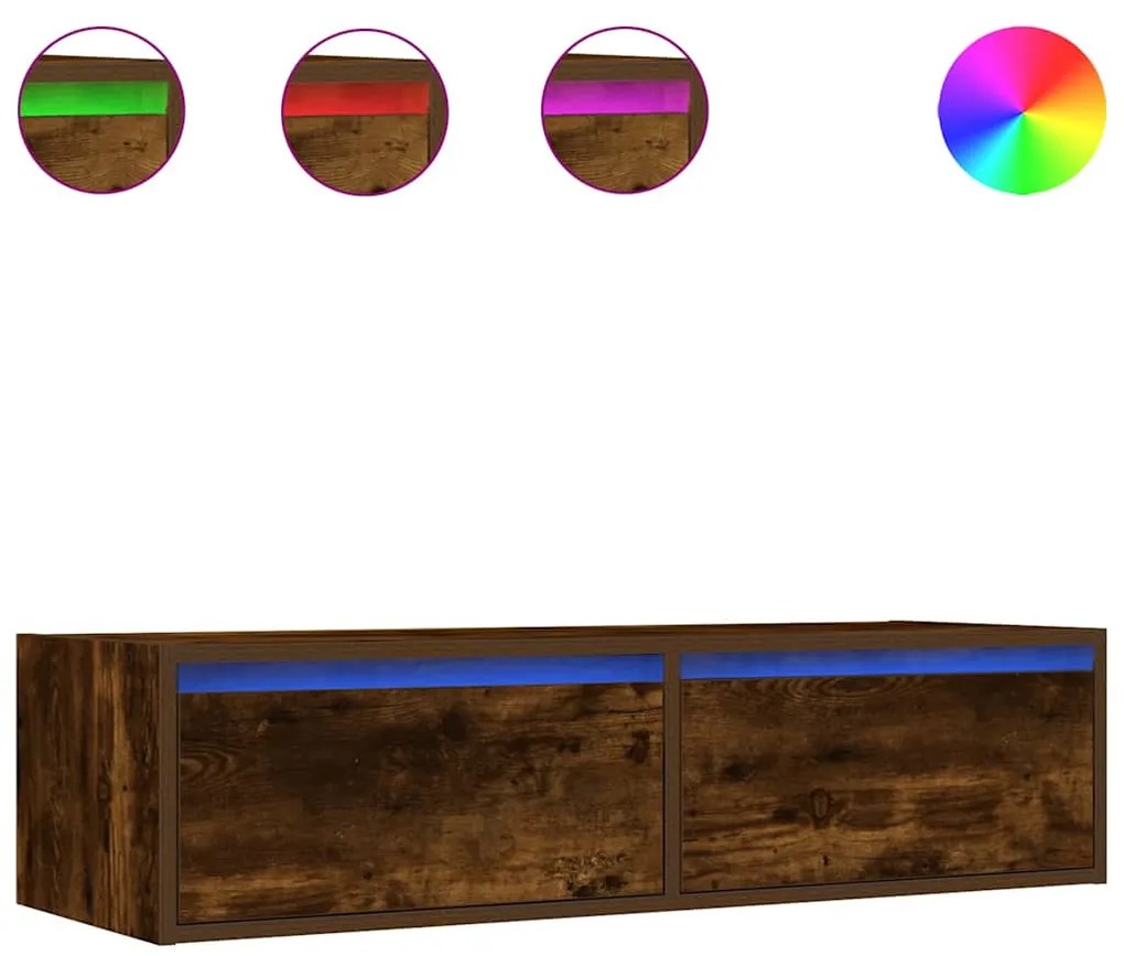 TV szekrény LED világítással füstölt tölgy 100X35,5x25 cm
