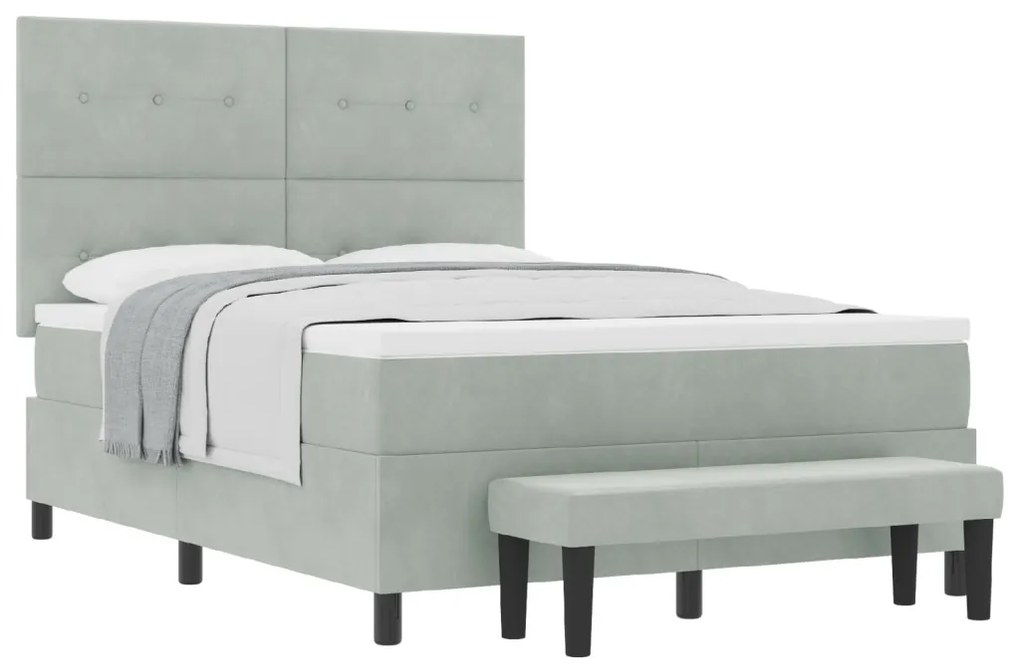 Boxspringágy matraccal és paddal Világosszürke 140x190 cm Bársony