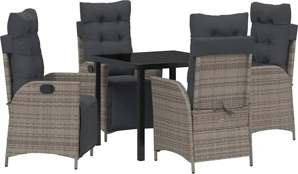 vidaXL Kert étkező szett párnával 5 pcs Szürke polirattan