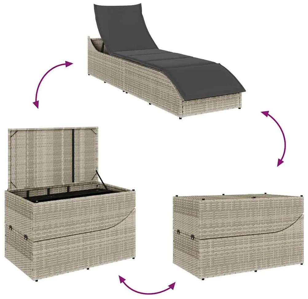 összecsukható napozóágy párnával és tárolóval polyrattan