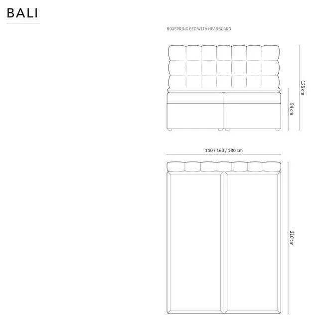 Világoskék boxspring ágy tárolóhellyel 160x200 cm Bali – Cosmopolitan Design