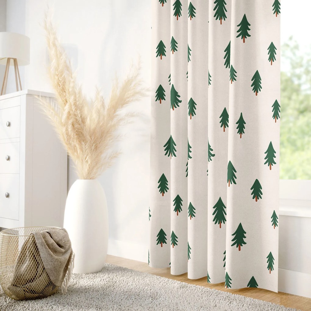 Goldea pamut drapéria - fenyőfák natúr alapon 140x150 cm