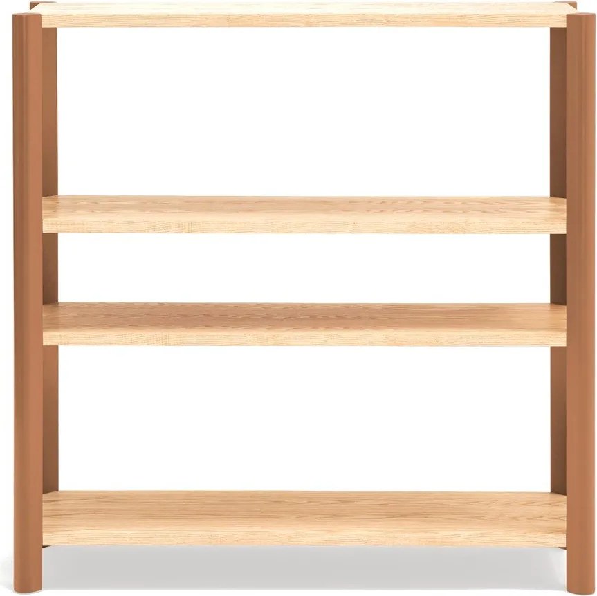 Téglavörös-világos natúr színű polcos állvány tölgyfa dekorral 126x128x43 cm Bona – Teulat