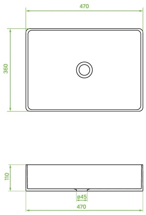Laveo Kvadrato, kerámia munkalap mosogató 470x360x110mm, fekete matt, LAV-VUK_B247