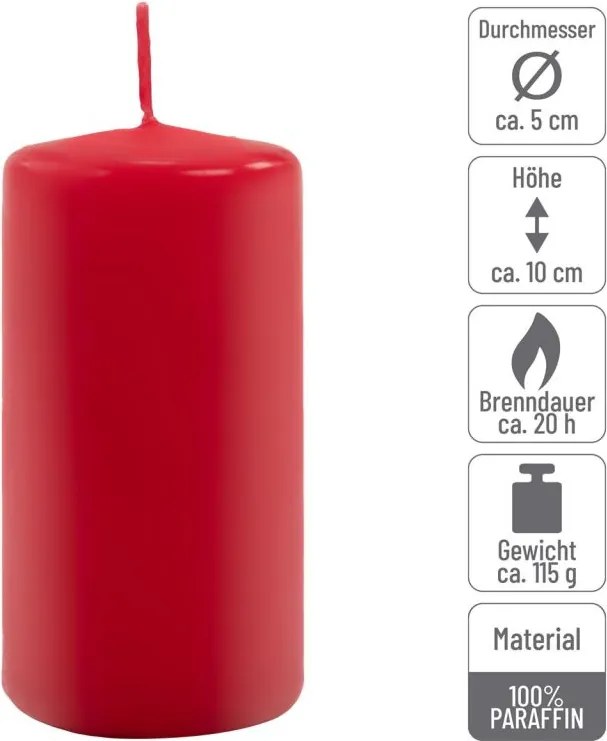 Oszlopos gyertya készlet 10 cm Ø 5 cm 16 db piros