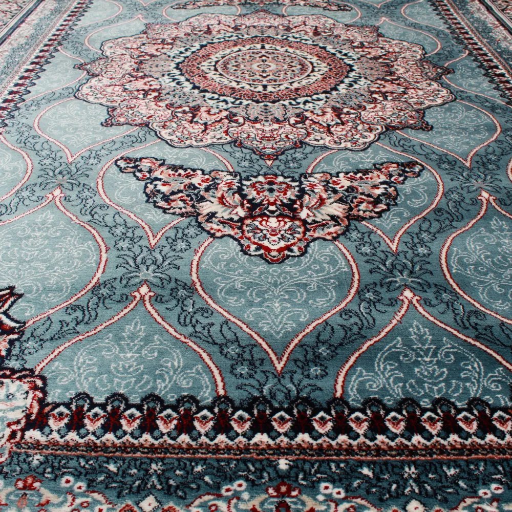 Gépi perzsa szőnyeg türkiz kék Tabriz 200x300 klasszikus nappali szőnyeg