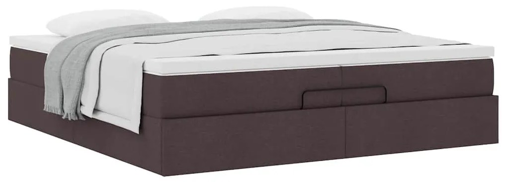 Ottomán ágykeret matracokkal Sötétbarna 200x200cm szövet