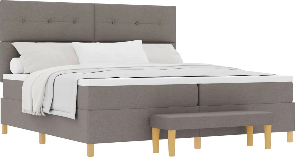 vidaXL Boxrugós ágy matracmal fejtámlával Tópszínű 200 x 200 cm szövet