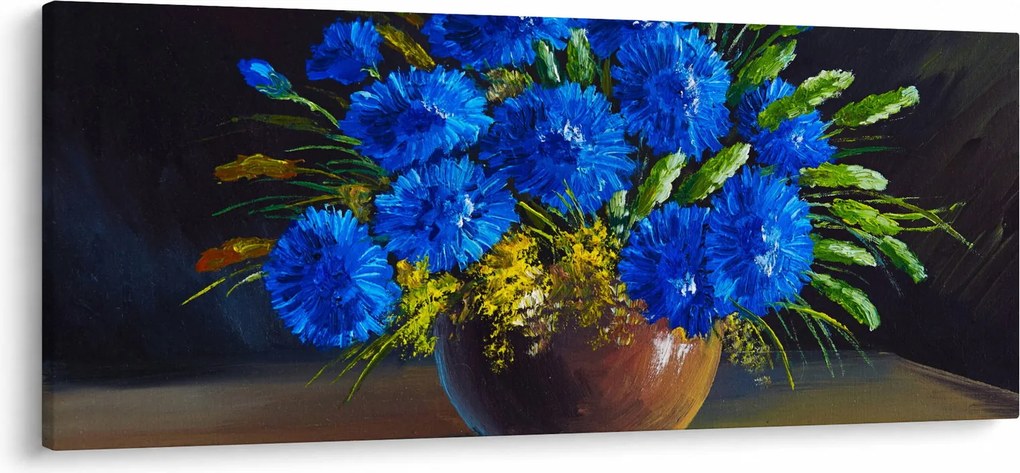 Kék virágok képe egy vázában (120x50 cm)