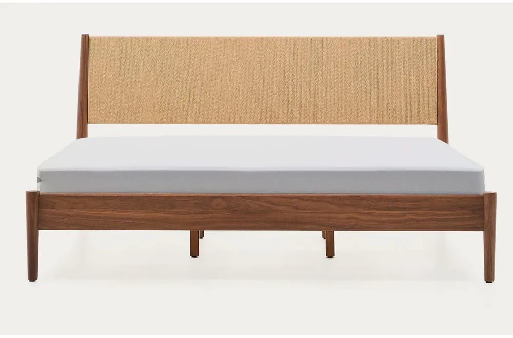 Sötétbarna diófa franciaágy ágyráccsal 180x200 cm Elan – Kave Home