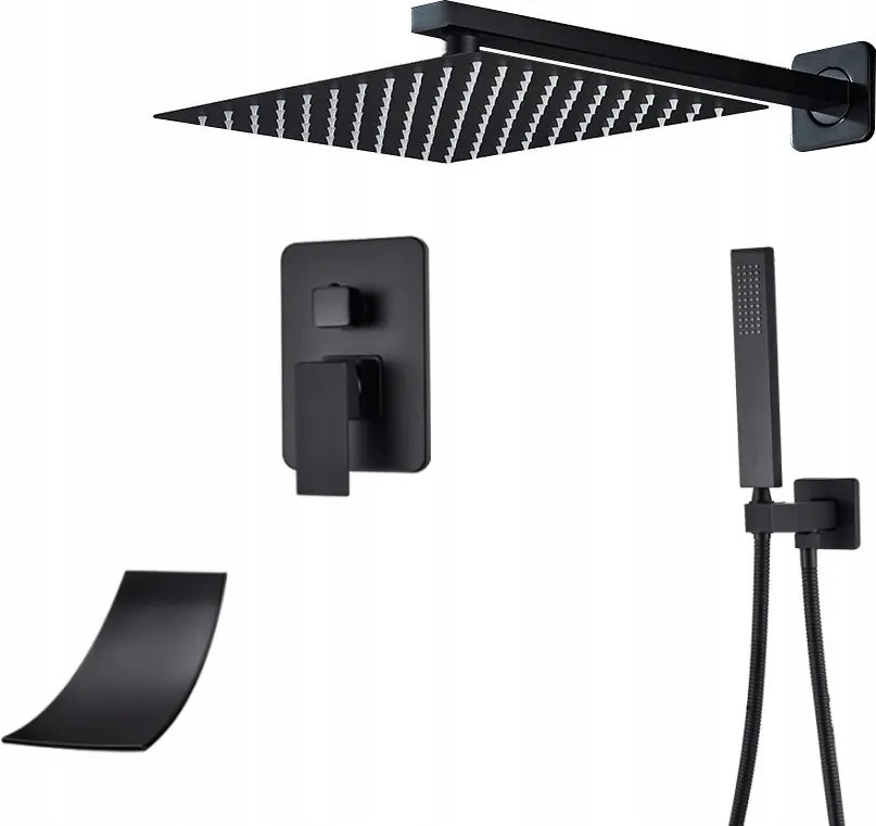 Falsík Alatti Szett Fekete Matt Kifolyócső Vízesés Box 40CM