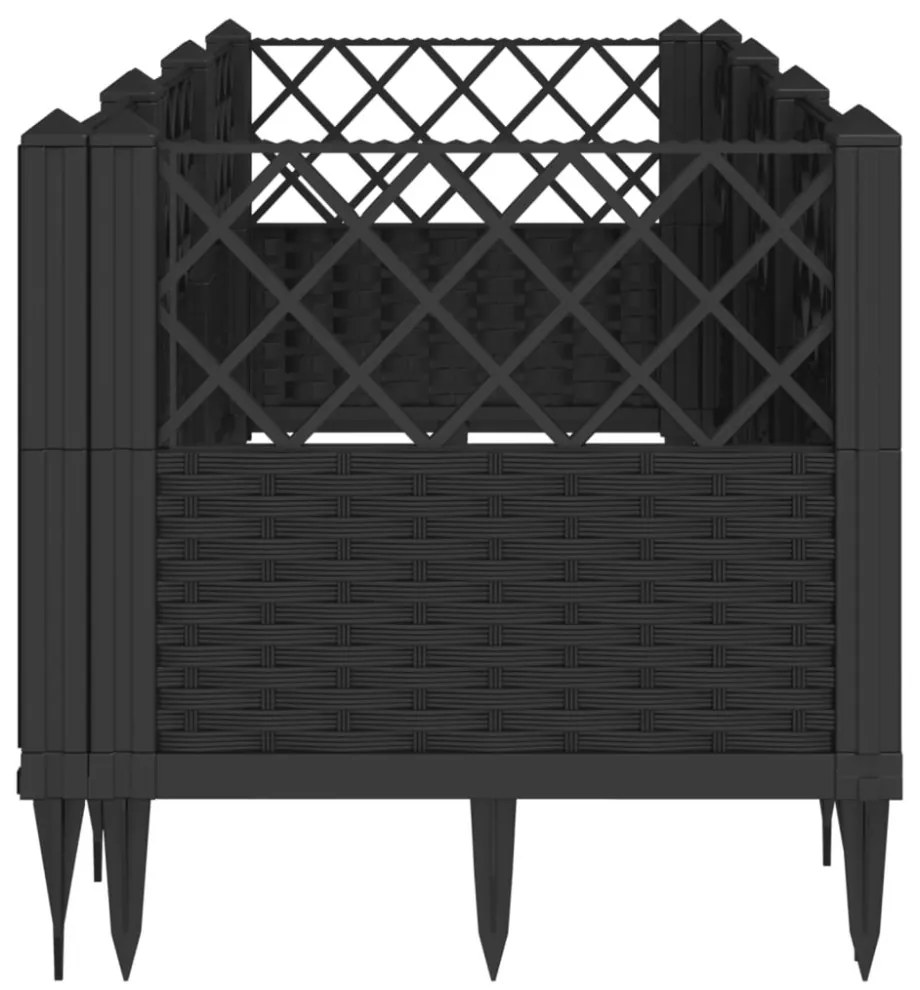 fekete PP kerti virágláda cövekekkel 123,5 x 43,5 x 43,5 cm