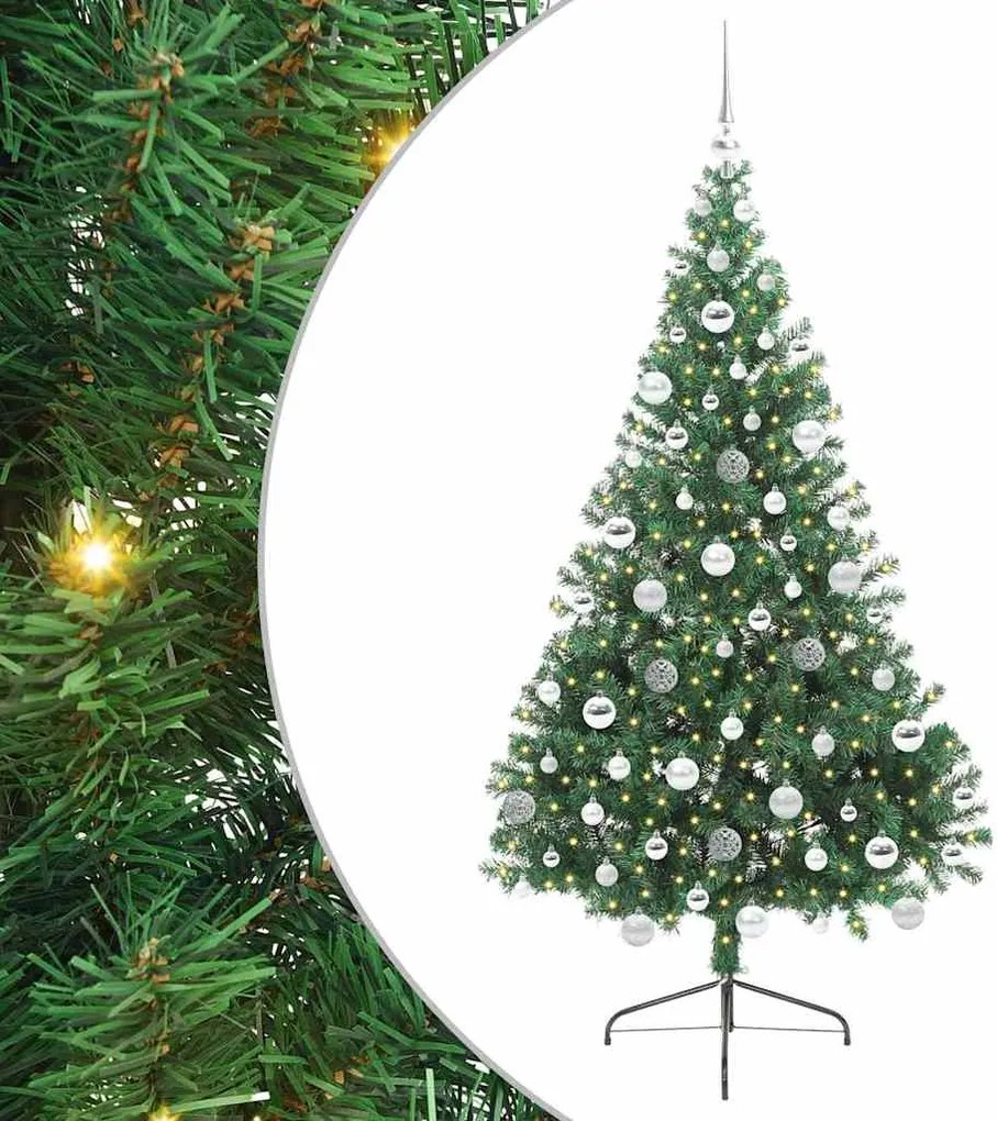 vidaXL Mesterséges, előre világított karácsonyi fa Zöld 180 cm PVC