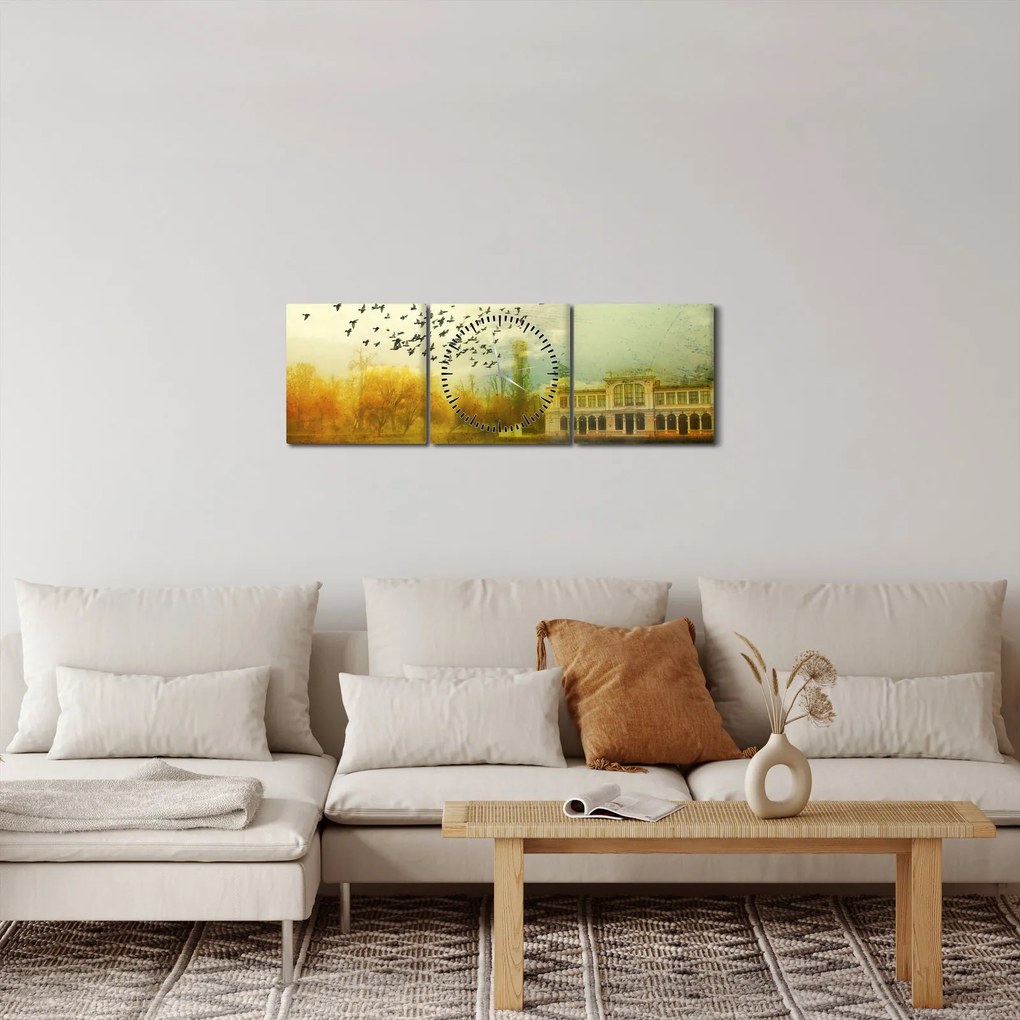 A festett táj képe lakóhelyel (órával) (90x30 cm)