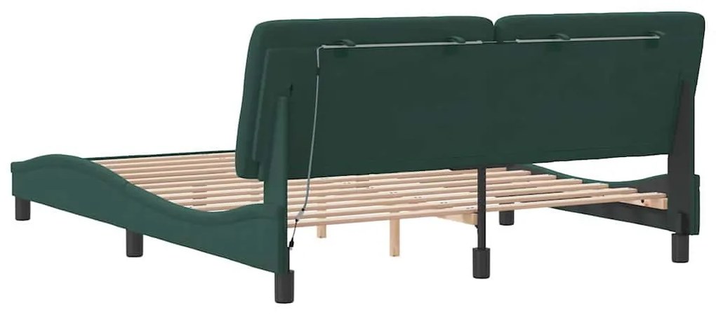 sötétzöld bársony ágykeret LED-ekkel matrac nélkül 160 x 200 cm