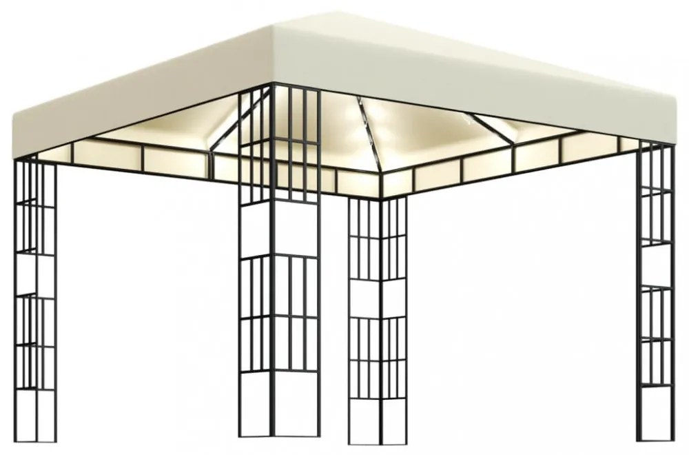 krémszínű pavilon LED fényfüzérrel 3 x 3 m