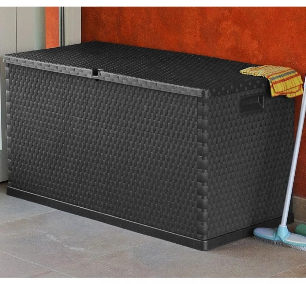 antracitszürke PP rattan kerti tárolóláda 120 x 56 x 63 cm