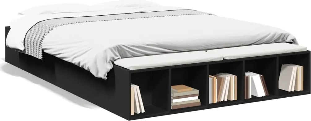 vidaXL fekete szerelt fa ágykeret 150 x 200 cm