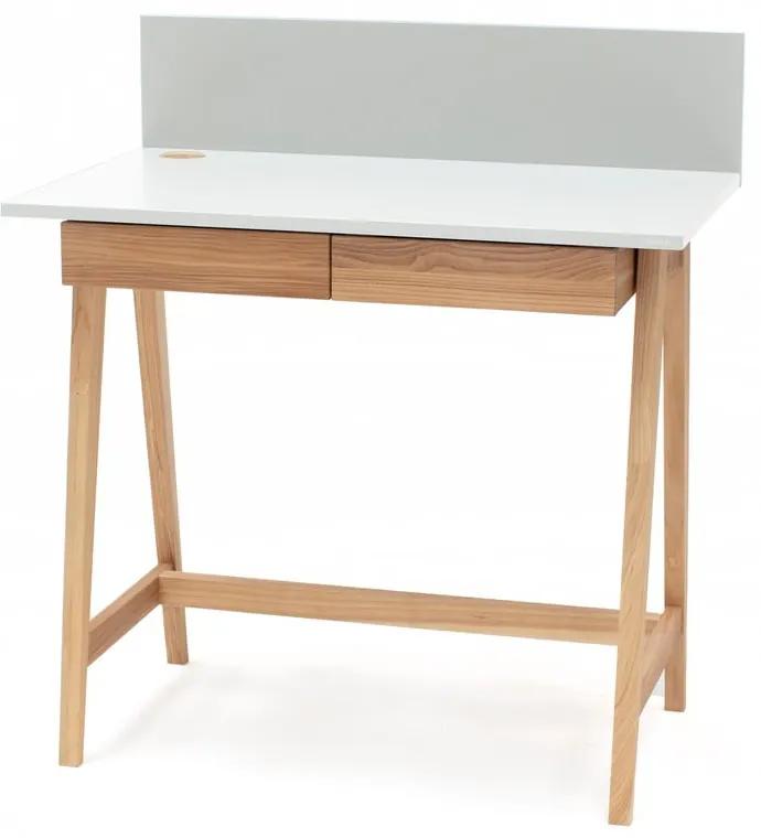 Luka fehér íróasztal kőrisfa lábakkal, hossz 85 cm - Ragaba
