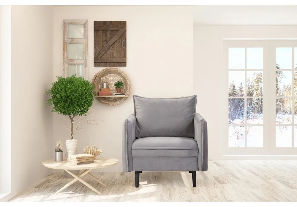 Szürke bársony fotel Juli – Ropez