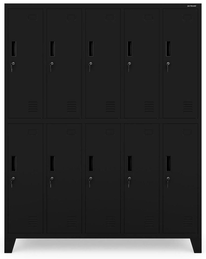 Fém BHP öltözőszekrény 10 ajtóval BARTEK 1360 x 1720 x 450 mm, fekete