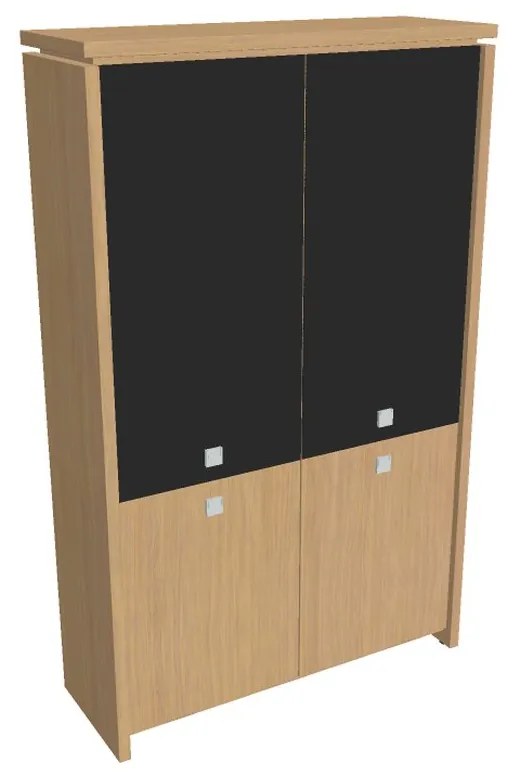 Verno magas szekrény 128 x 46 x 210 cm, kombinált ajtó, világos tölgy / fekete