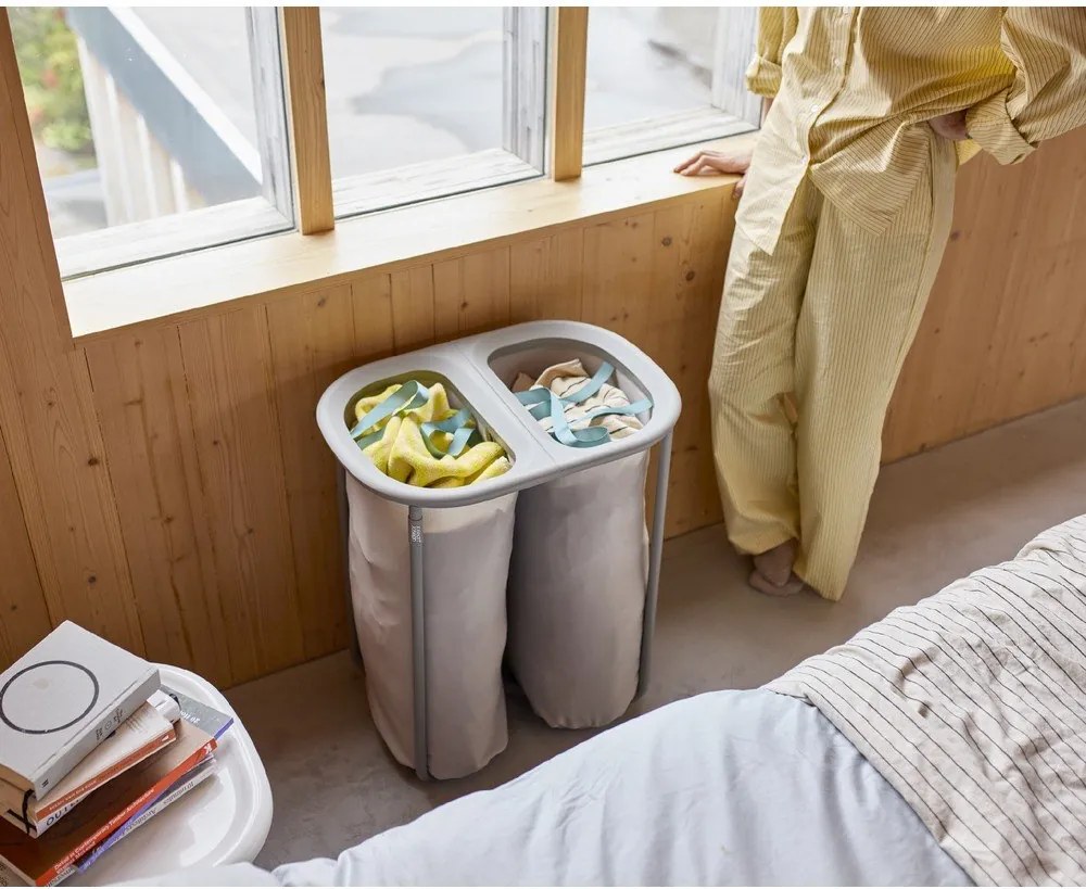 Világosszürke textil szennyeskosár 2x40 l Duo – Joseph Joseph