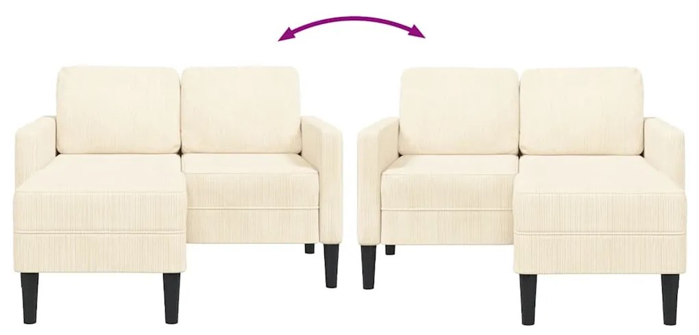 krémszínű vászon 2 üléses kanapé L-alakú kanapéval 125 cm