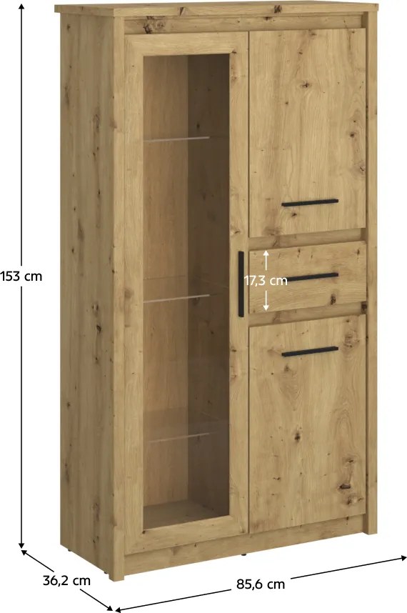 Alacsony vitrin 2D1W1S, artisan tölgy, AIRON