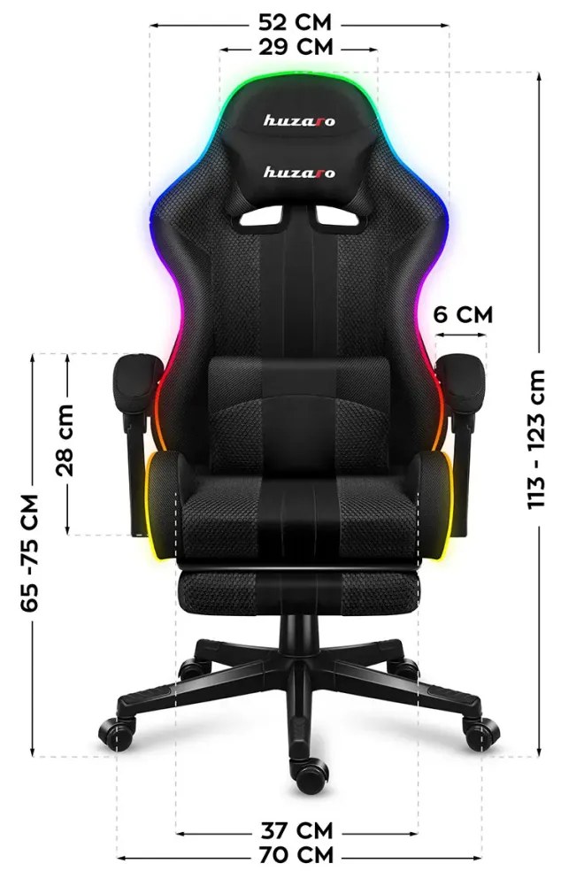 Gamer szék, Force RGB hálós, lábtartóval, fekete