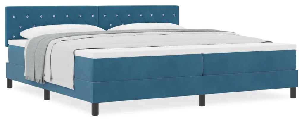 Boxspring Ágy Matrac Kék 200x200 cm Bársonyos