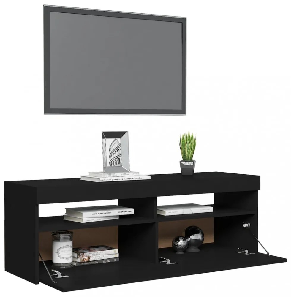 fekete TV-szekrény LED-lámpákkal 120 x 35 x 40 cm