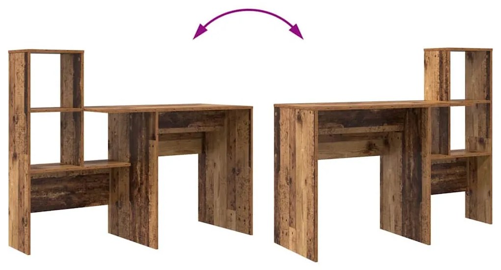 Asztal polcokkal Régi fa 131.5 x 50 x 106.5 cm Faanyag