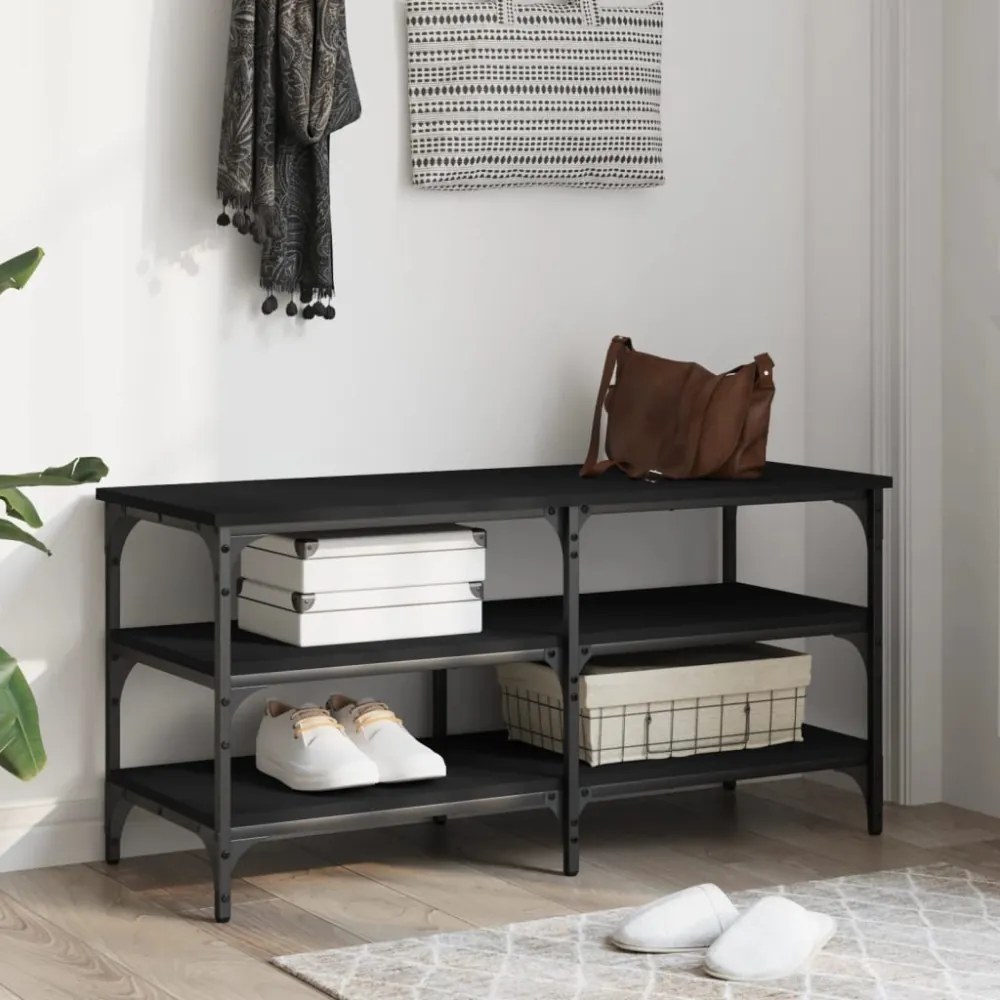 fekete szerelt fa cipőpolc 100x38,5x49 cm