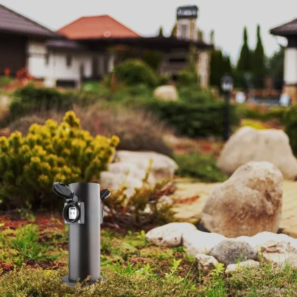 Solight PG10B kültéri 2 aljzatos, 230V, IP44, fekete, kerek oszlop