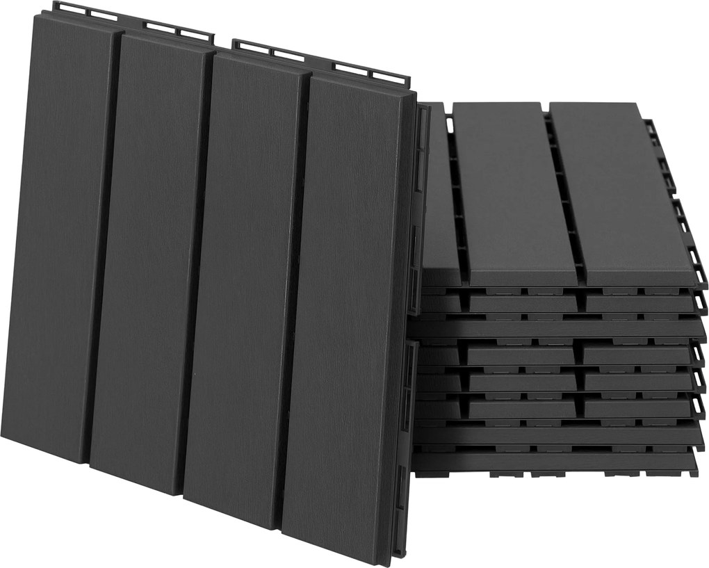 Outsunny Teraszkövek 30 x 30 cm - 9 Darab 0,81㎡ Klipszes Kerti Csempe Erkélyre Draináló Funkcióval - Fekete | Aosom