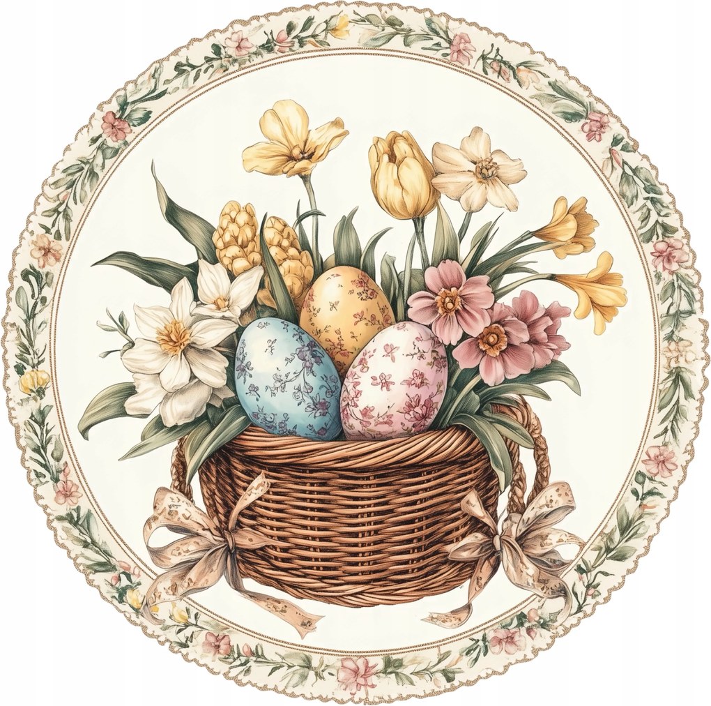Húsvéti tányéralátétek x4 dekoráció Virágok és húsvéti tojások a kosárban