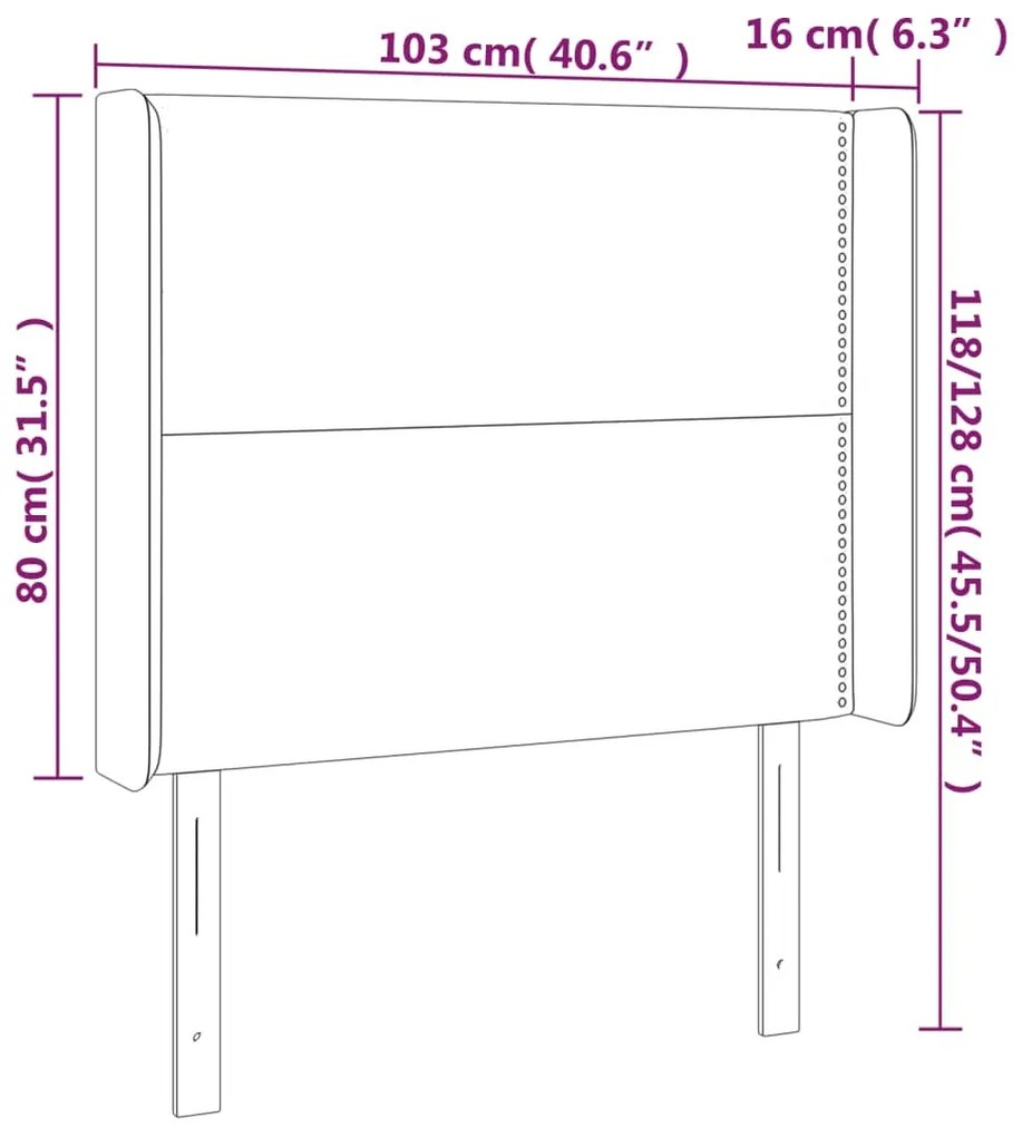 fehér műbőr LED-es fejtámla 103x16x118/128 cm
