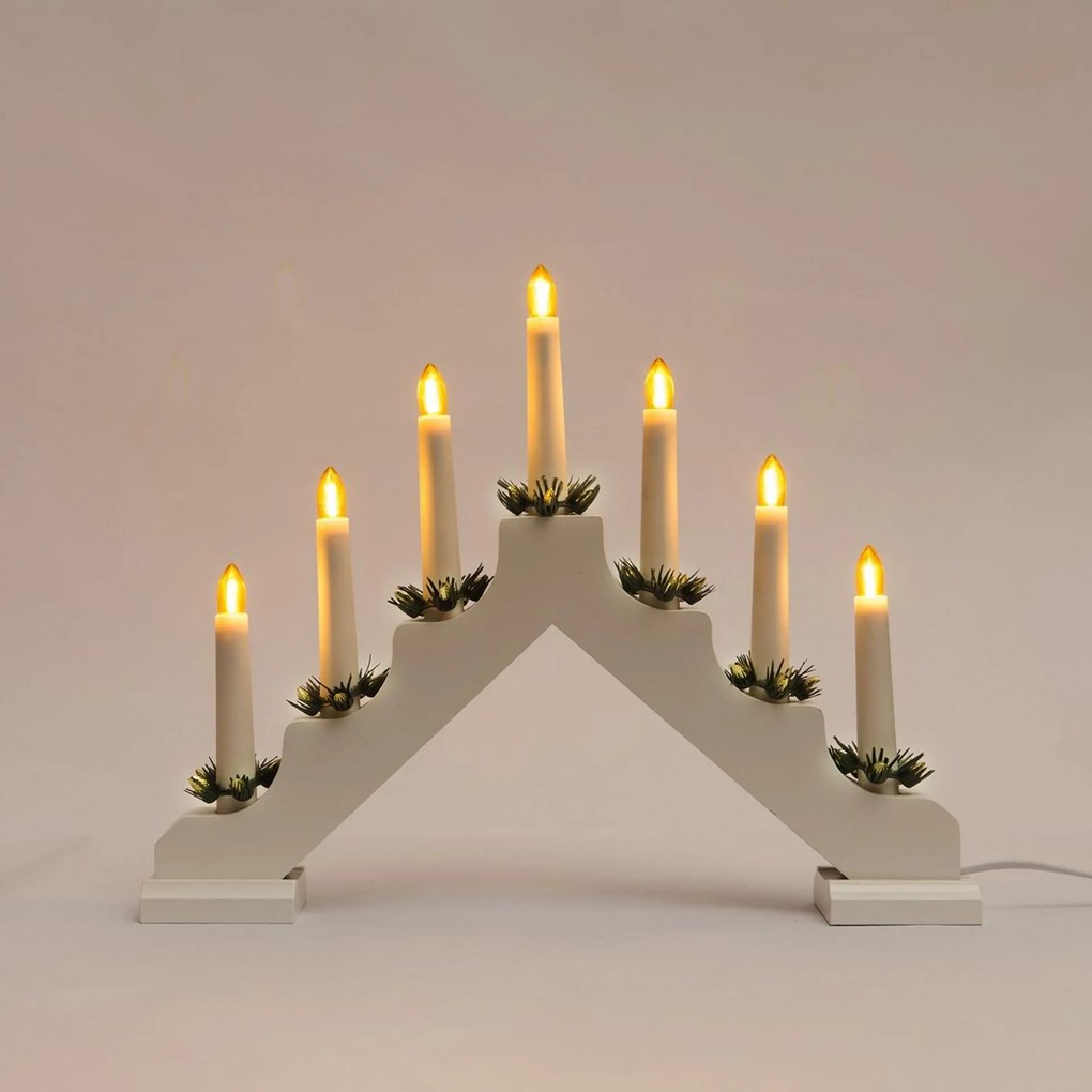 Exihand adventi gyertyatartó 2262-210 fa fehér, 7x34V/0.2W Led izzószál sárga