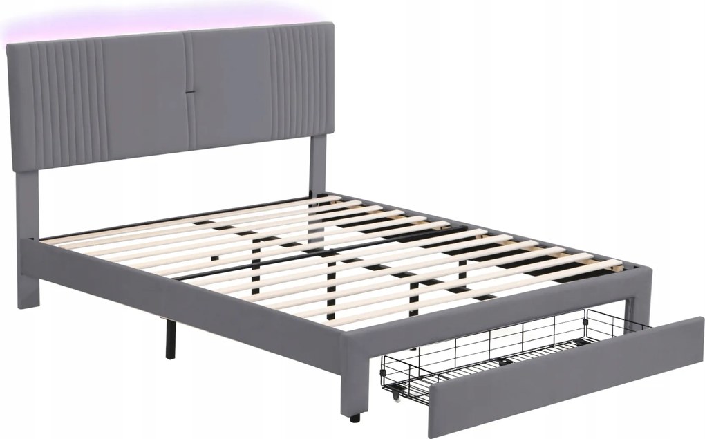 Kárpitozott ágy 160x200 cm Usb Led világítással bársony szürke