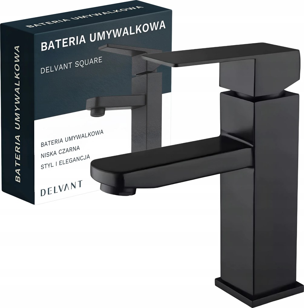 Fürdőszobai Álló Mosdó Csaptelep Pultra Szerelhető Delvant Square Alacsony Fekete