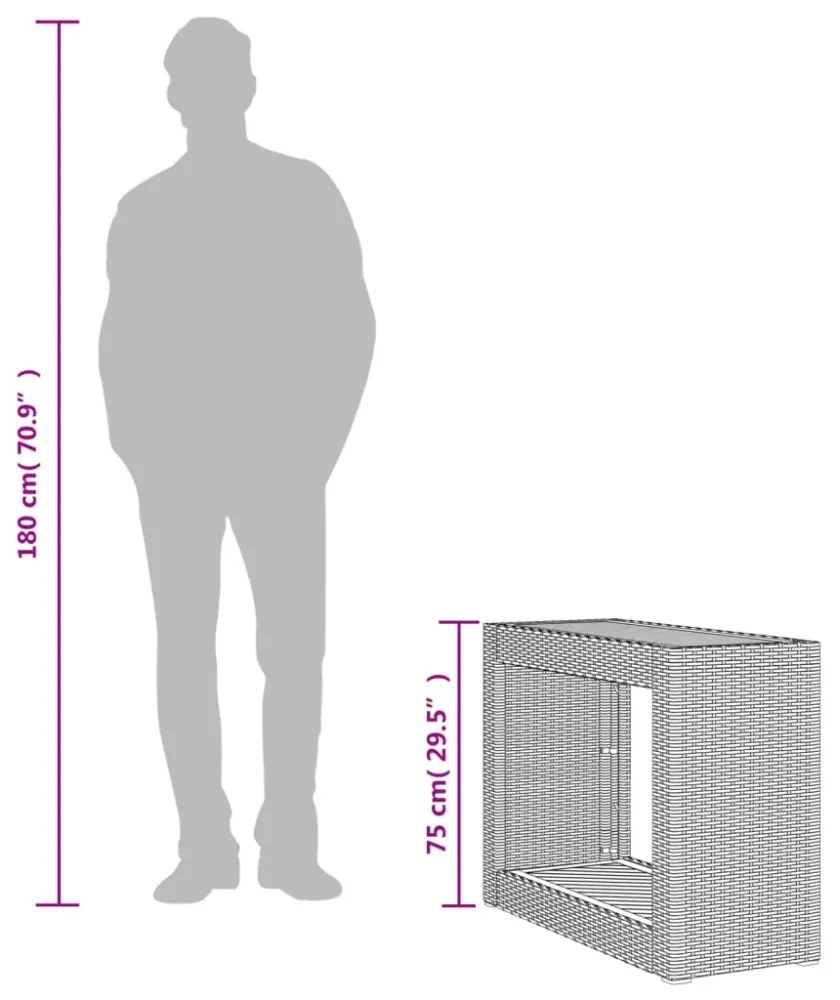 bézs polyrattan kerti kisasztal fa asztallappal 100x40x75 cm