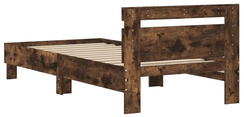 füstös tölgy színű szerelt fa ágykeret fejtámlával 90 x 190 cm