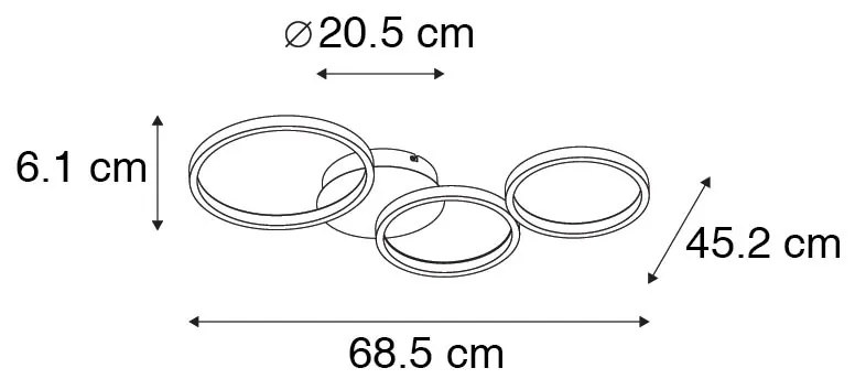 Design mennyezeti lámpa fekete, beépített LED-del, 3 fokozatú fényerő-szabályozóval, 3 lámpás - Pande