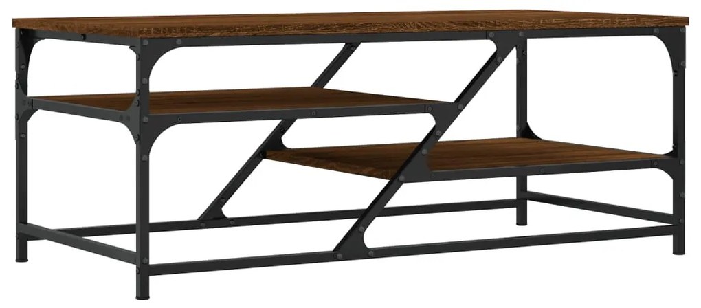Barna tölgyszínű szerelt fa dohányzóasztal 100 x 49 x 40 cm