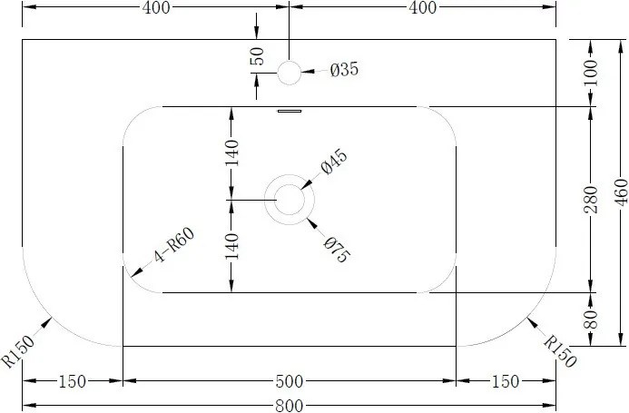 AREZZO design SIERRA 80 cm-es beépíthető solid surface mosdó, fekete