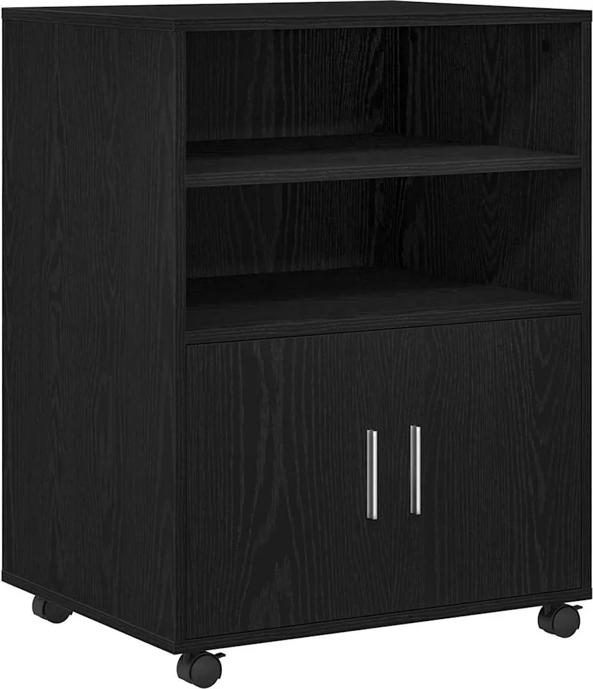 vidaXL Cabinet polcokkal kerékkel Fekete tölgy 60 x 48 x 74.5 cm
