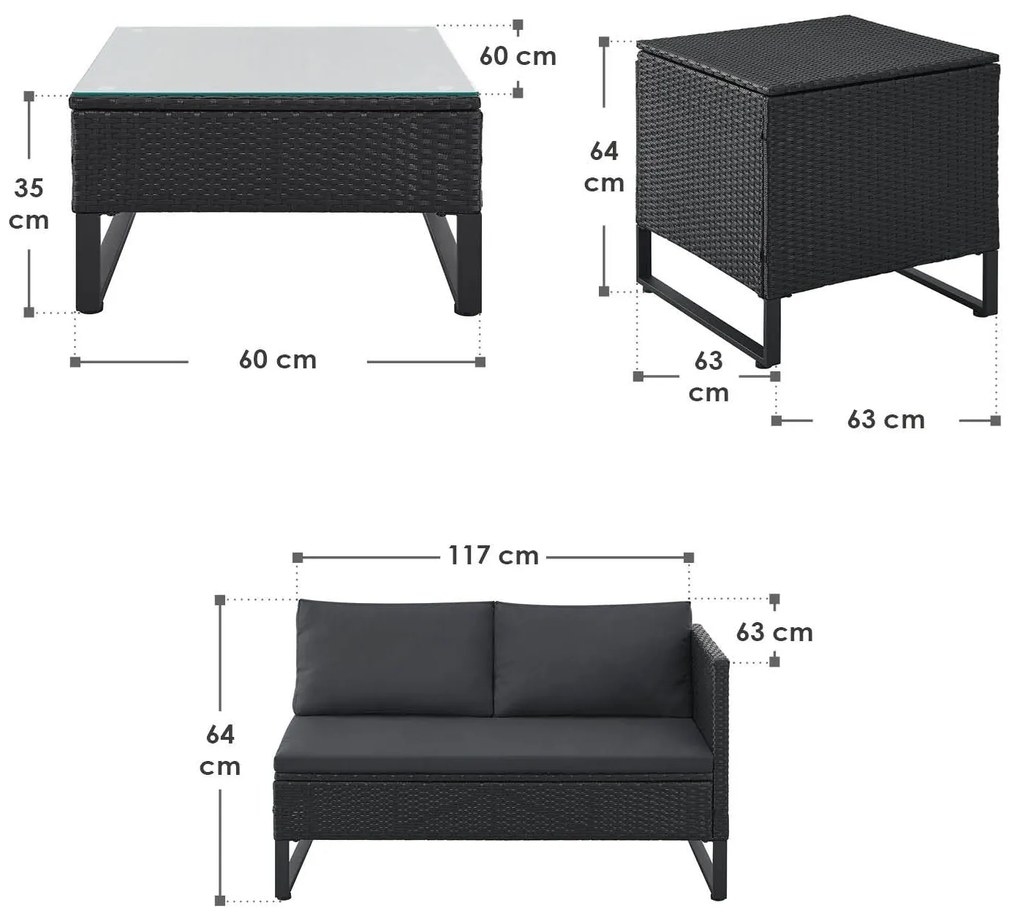 Juskys Rattan szett Santorini - fekete