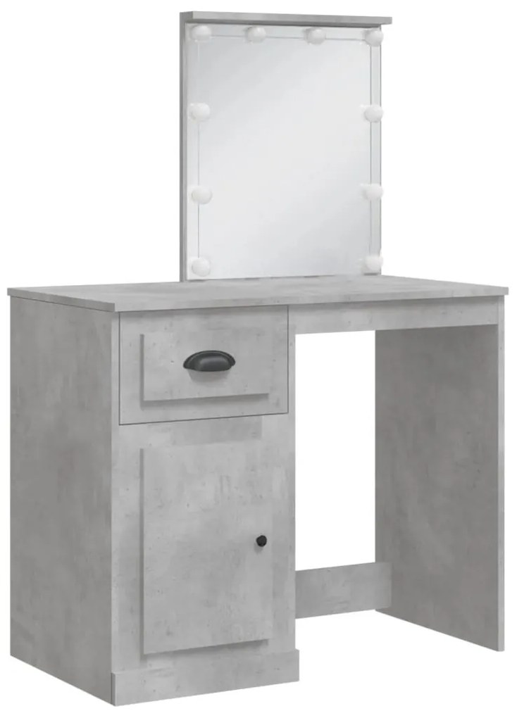 betonszürke fésülködőasztal LED-lámpákkal 90x42x132,5 cm