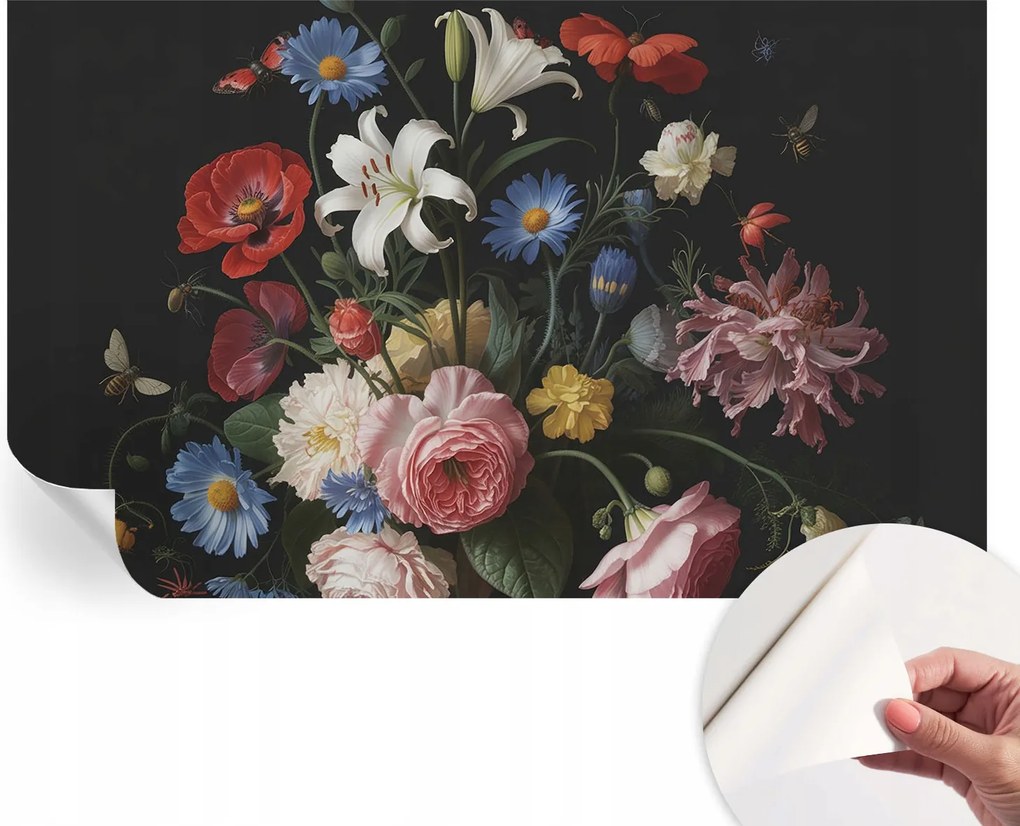 Öntapadós fali tapéta Prémium Virágok rovarokkal 416x254 cm
